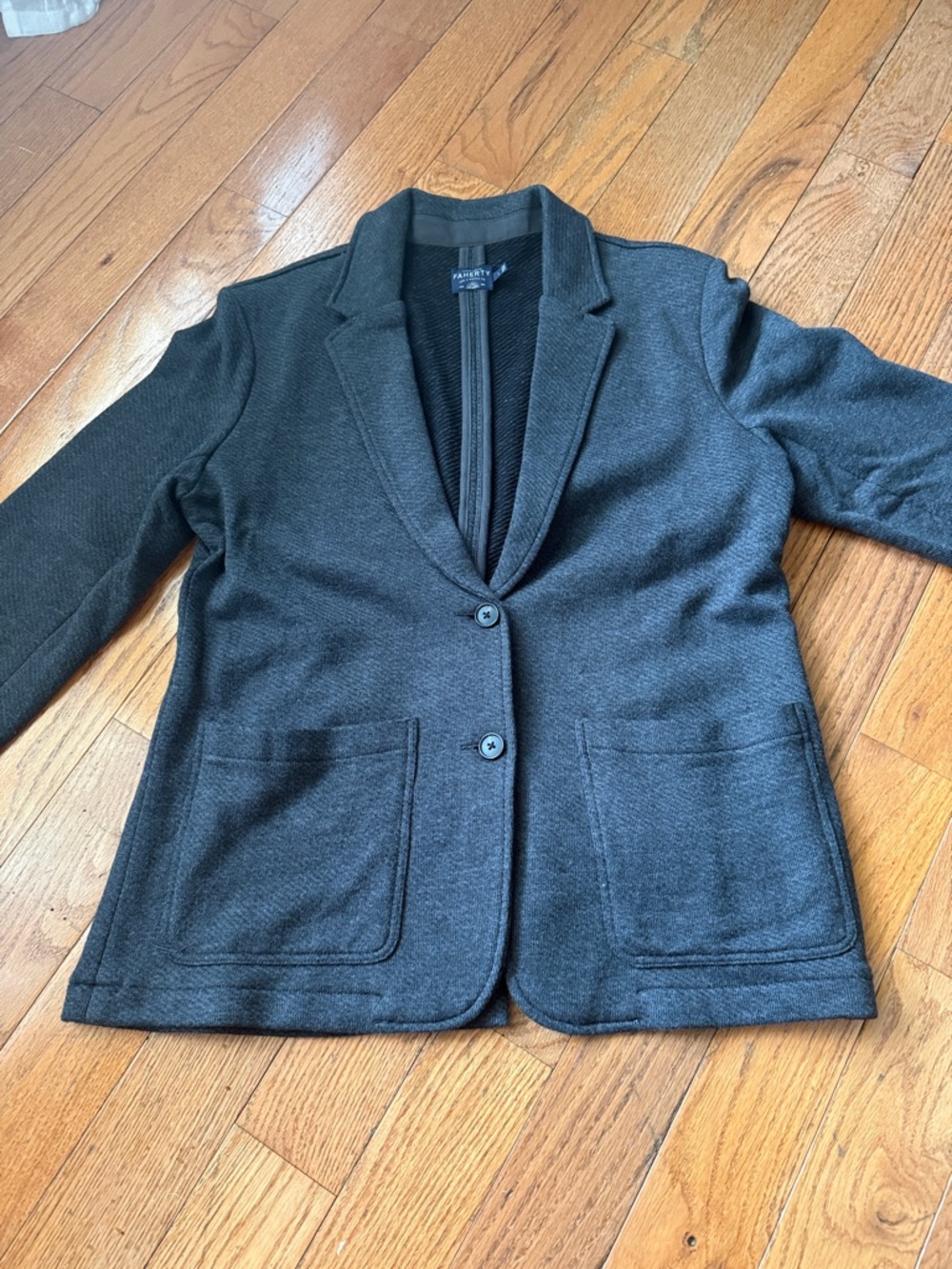Faherty Charcoal Knit Blazer with Patch Pockets
